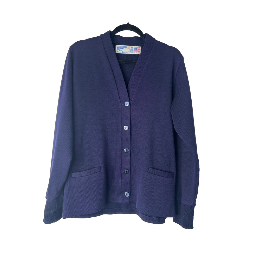 Vtg Schoolgirl Sweater Size 46 Blue Long Sleeve 5 Button Cardigan Preppy College